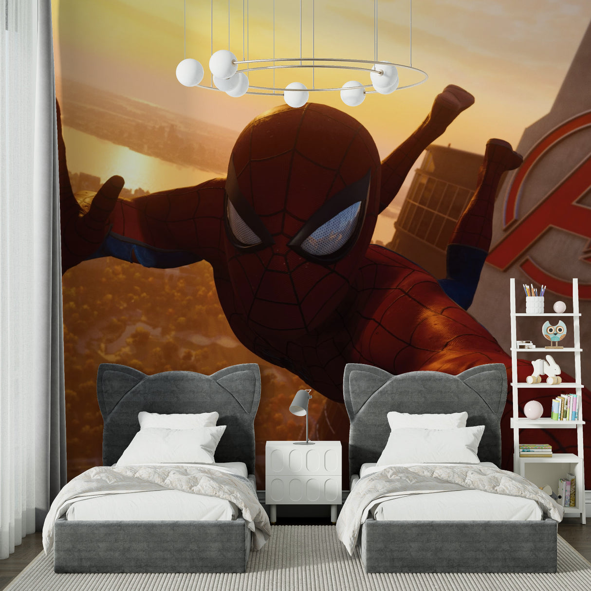 Comic book mural adding superhero style to a modern home office