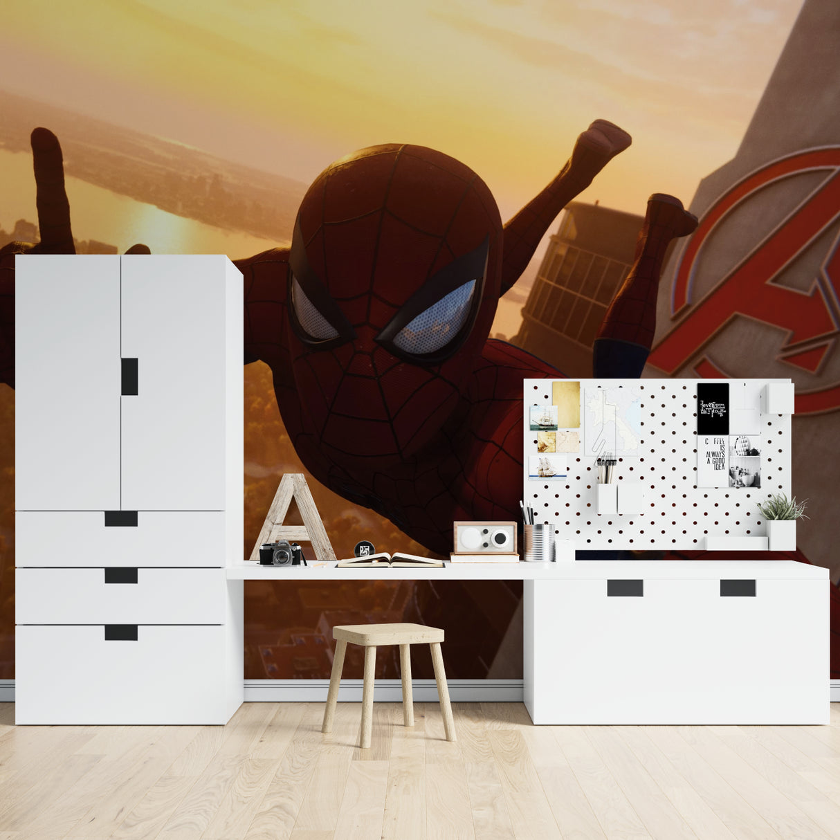 Marvel Avengers wall design making a statement in a family entertainment room