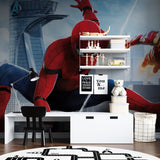 Marvel heroes mural creating impact in a playroom setting with natural lighting