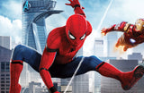 Design file showing detailed Marvel superhero pattern with Spiderman and Iron Man