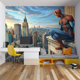 Spider-Man wallpaper in teen bedroom showing full wall application