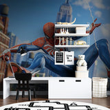 Superhero wall mural showcasing Spider-Man in a teen gaming room