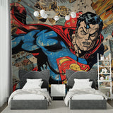 Comic book wallpaper transforming a home office into an inspiring creative space