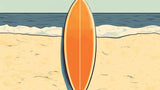 Papel Pintado Mural Surf | Tabla Naranja en Escena de Playa