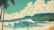 Tropical surf wave wallpaper creating a stunning feature wall in a modern living room with coastal decor