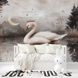 Swan Princess wall mural bringing magic to a girl's bedroom with soft pink accents and dreamy atmosphere