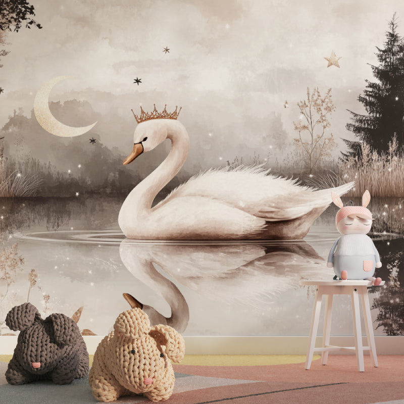 Swan princess wall decor transforming a playroom into a magical story setting