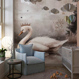 Princess mural wallpaper adding royal charm to a little girl's dressing area