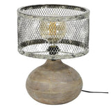 Industrial Table Lamp  Mesh Metal Shade With Rustic Wood Base - Product example