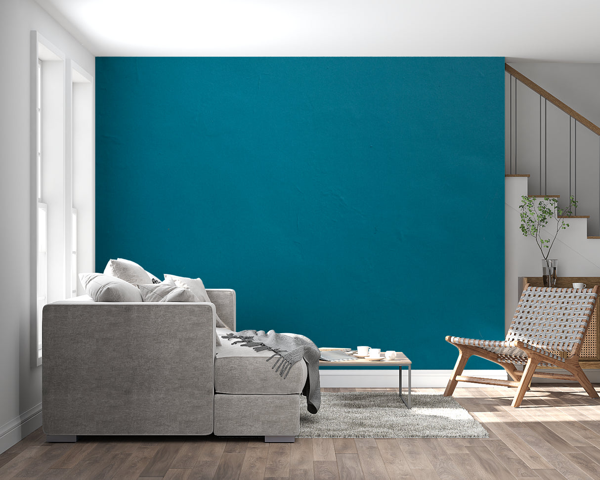 Home study decorated with teal wall mural highlighting sophisticated style
