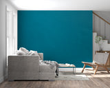 Home study decorated with teal wall mural highlighting sophisticated style