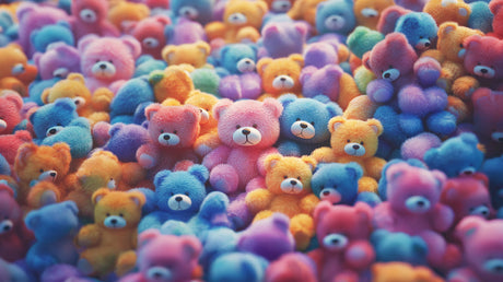 Colorful teddy bear pattern design file showing detailed plush toy arrangement