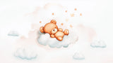 Teddy bear nursery wallpaper design file showing sweet sleeping bear on clouds with twinkling stars pattern