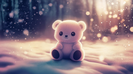Pink Teddy Bear Wallpaper creates a magical atmosphere in a bright nursery with soft evening light filtering through sheer curtains