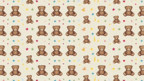 Teddy bear wallpaper design file showing detailed pattern of brown bears and colorful stars