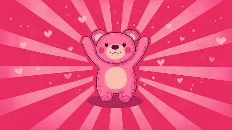 Pink teddy bear wallpaper design file showing hearts and sunburst pattern
