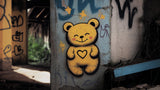 Yellow teddy bear graffiti design file showing street art style pattern with scattered golden stars