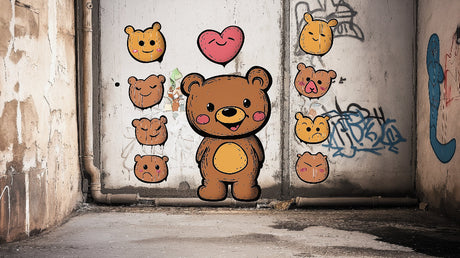 Teddy bear street art wallpaper design file showing detailed pattern with graffiti style bears and heart elements