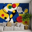 Tennis wallpaper mural creating a dynamic atmosphere in a modern home gym with exercise equipment