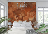 Modern home office featuring terracotta abstract wallpaper design