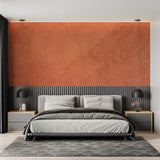 Home office with terracotta textured wall mural showing depth and shadows