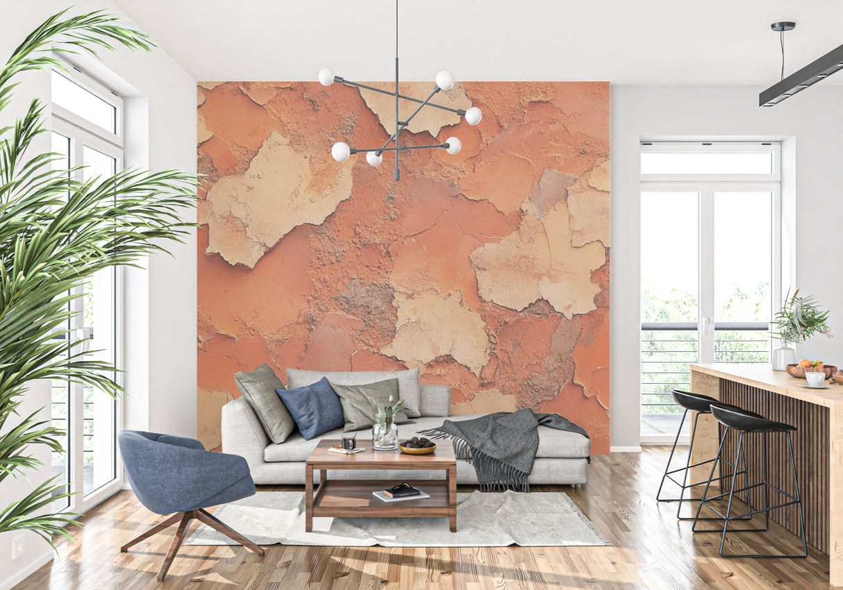 Mediterranean-style dining room with terracotta textured wallpaper