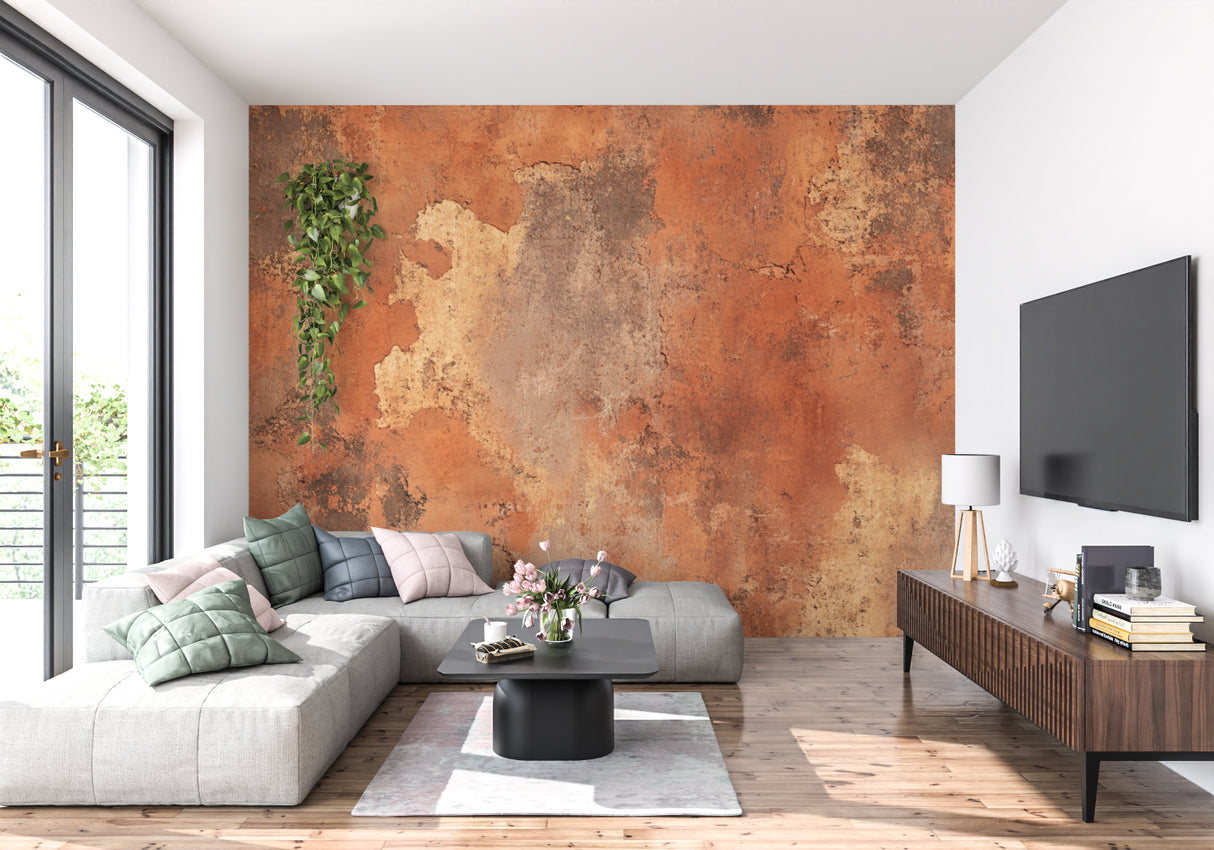Stone texture mural in hallway with natural light