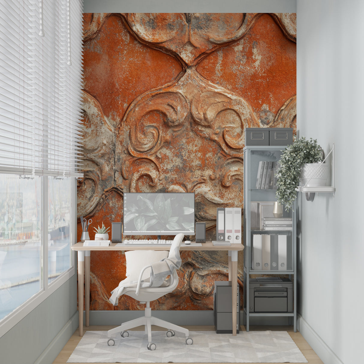 Vintage Art Deco wall mural creating elegant atmosphere in home office