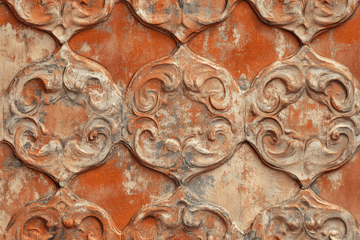 Design file of Art Deco terracotta pattern showing intricate spiral motifs and texture details