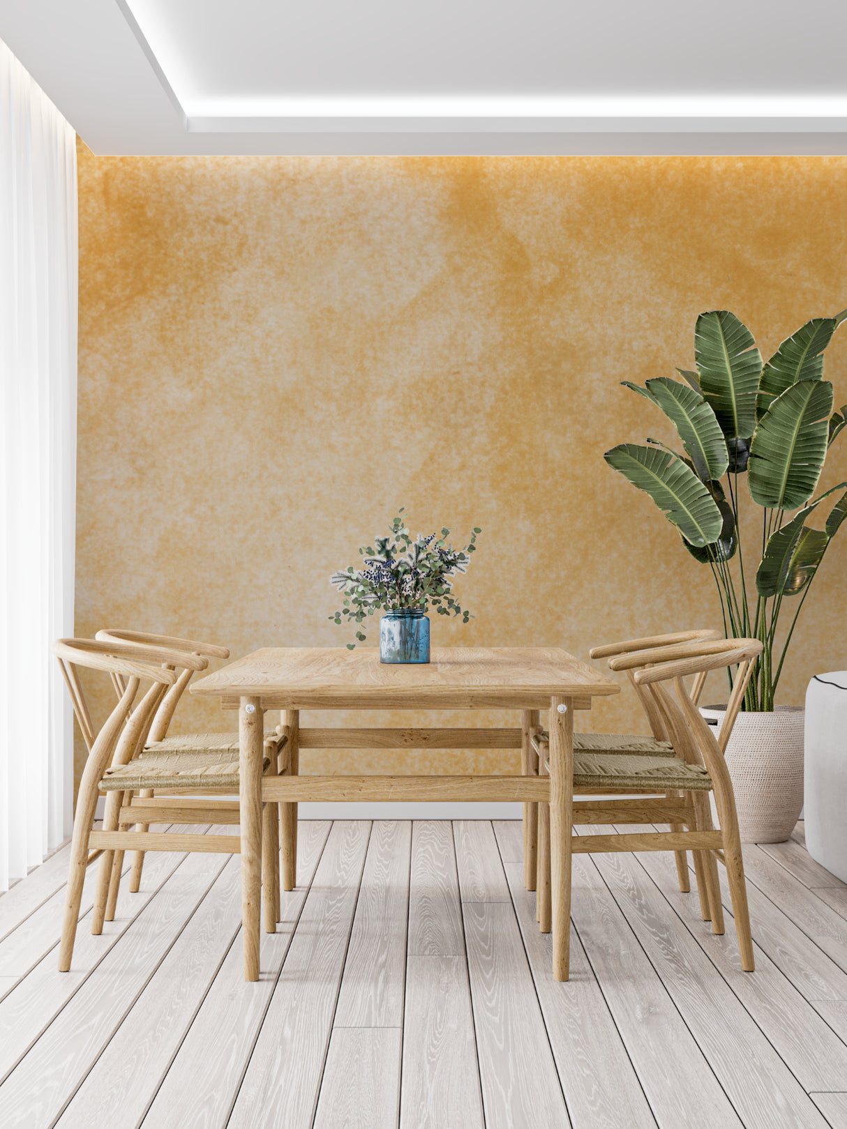 Terracotta wall mural in home office with contemporary furniture
