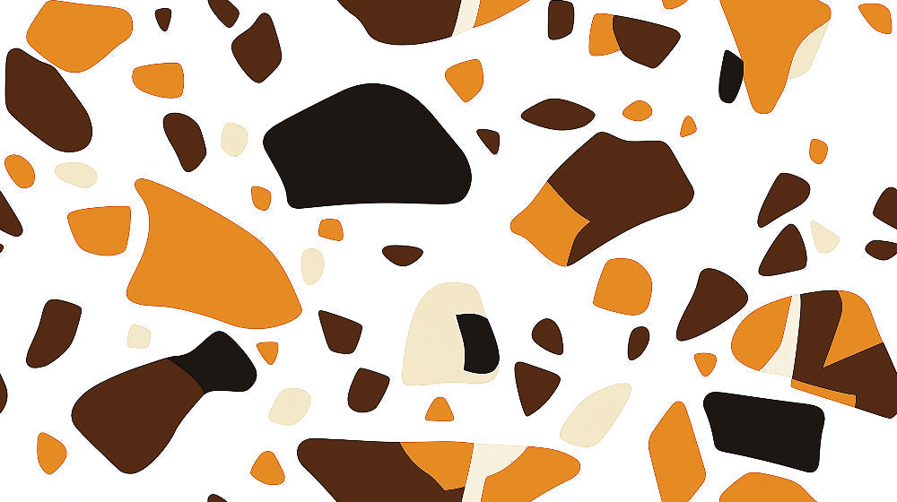 Modern Abstract Terrazzo pattern design file showing orange and brown geometric shapes on white background