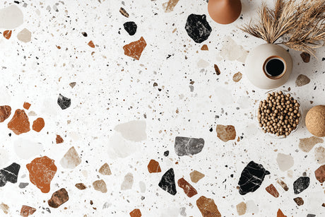 Design file of terrazzo pattern showing detailed stone fragments on white background