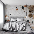 Modern Terrazzo wallpaper in contemporary living room with minimal furniture and natural light