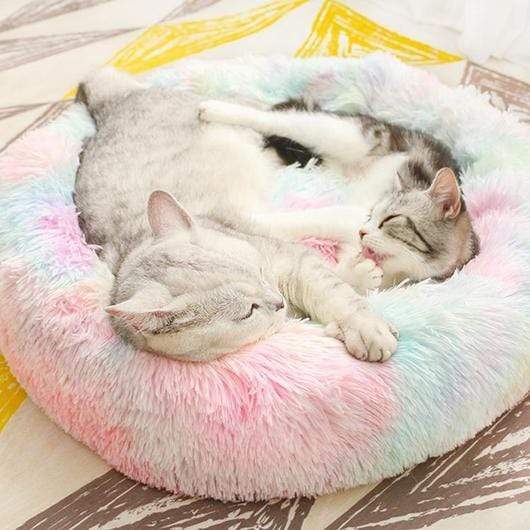 Plush Pet Bed  Rainbow Gradient Faux Fur Design - Detailed view