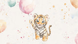 Tiger cub wallpaper design file showing watercolor pattern with floating balloons and playful details