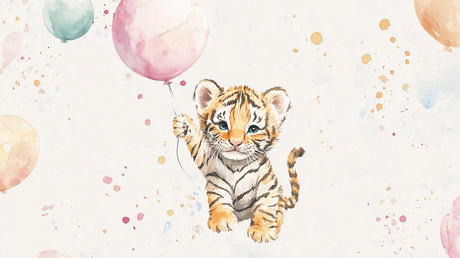 Tiger cub wallpaper design file showing watercolor pattern with floating balloons and playful details