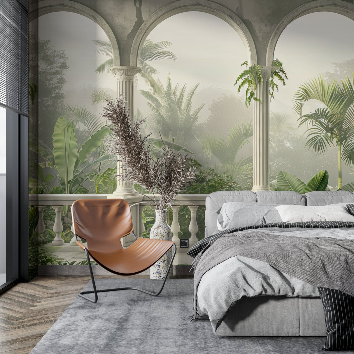 Breaking Wall Tiger Mural creating focal point in modern dining room setting