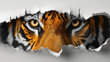 Design file showing detailed 3D Tiger Eyes breaking through textured wall pattern