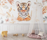 Baby Bengal Tiger Wallpaper bringing warmth to a minimalist playroom setting