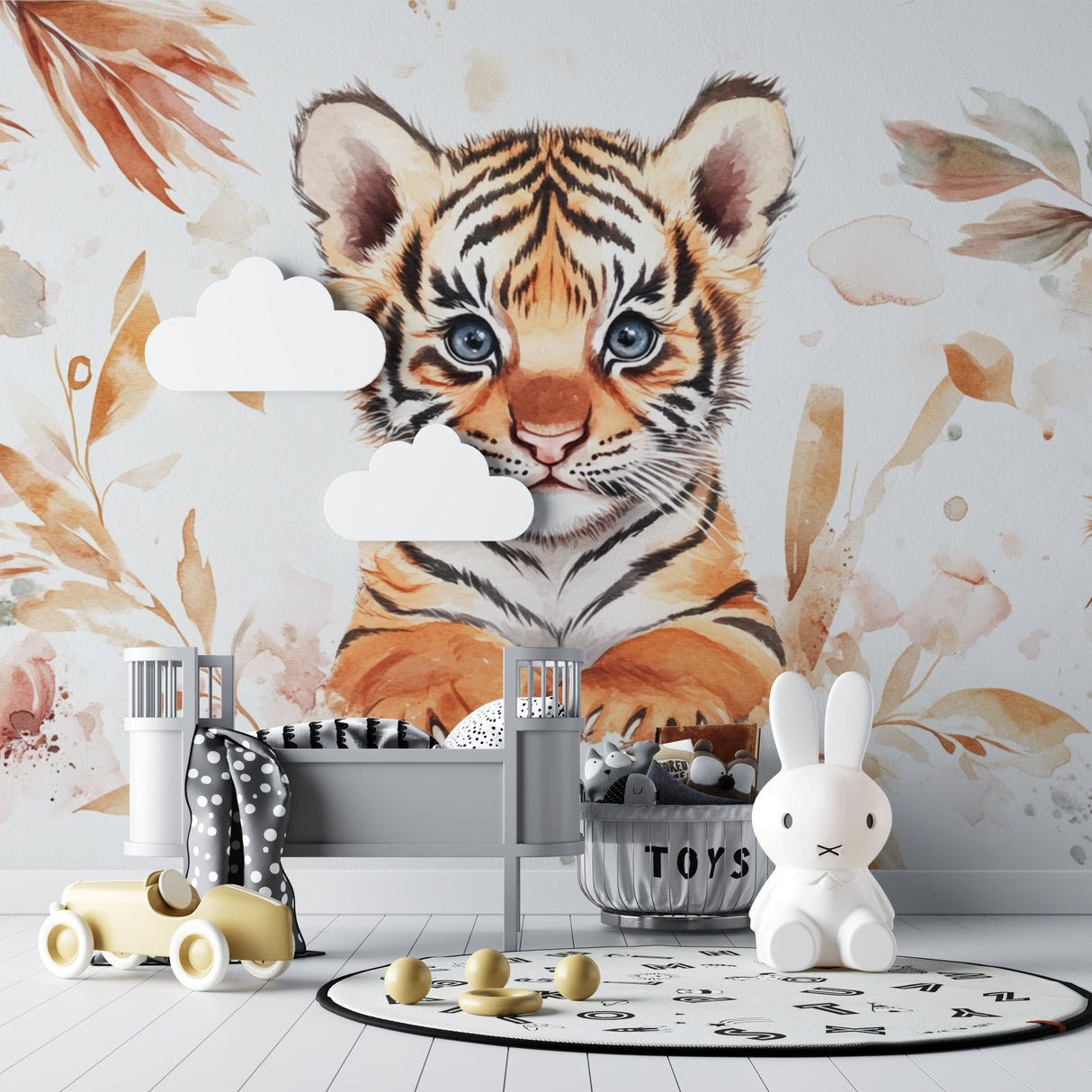 Baby Tiger Wall Mural creating impact in a gender-neutral nursery design