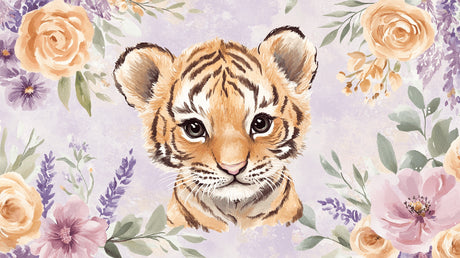 Baby tiger with floral crown design file showing intricate watercolor details