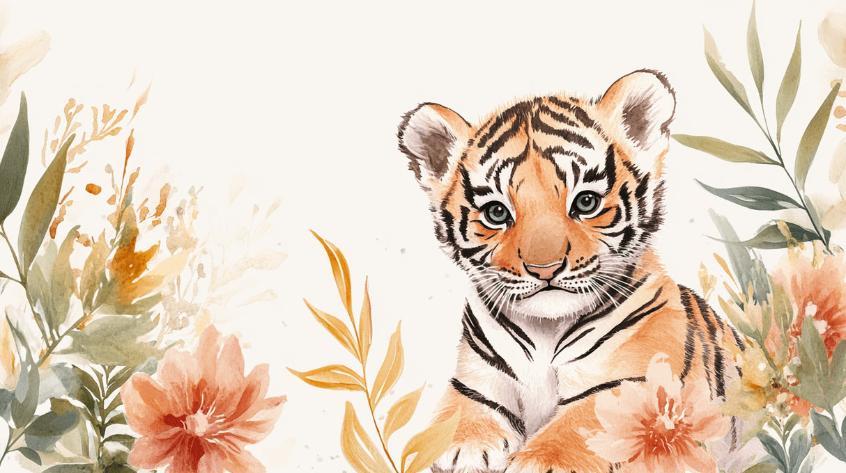Baby Tiger Cub with Floral Design wallpaper pattern showing intricate details and true colors