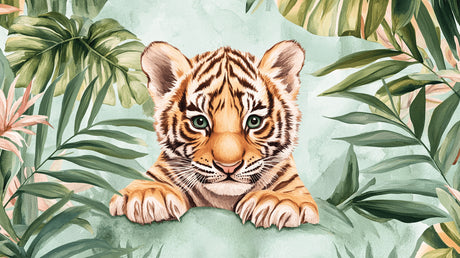 Baby tiger with tropical leaves design file showing detailed pattern and color palette