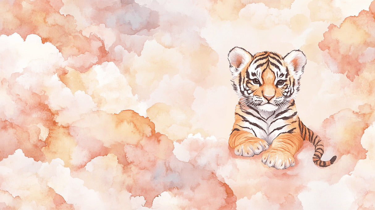 Tiger cub watercolor wallpaper design file showing full pattern and color detail