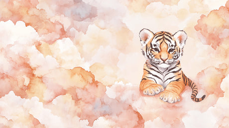 Tiger cub watercolor wallpaper design file showing full pattern and color detail