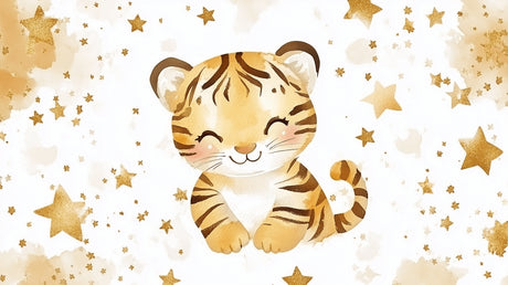 Tiger and Stars Wallpaper design file showing intricate watercolor details and golden star pattern