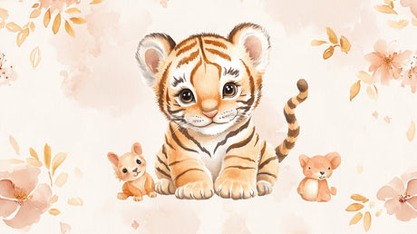 Baby Tiger Safari Animals Watercolor design file showing full pattern and soft color palette