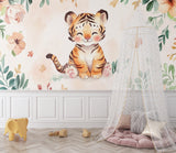 Baby Tiger Wallpaper creating a cozy reading nook in a children's bedroom