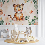 Safari Tiger Wallpaper adding charm to a playroom setting