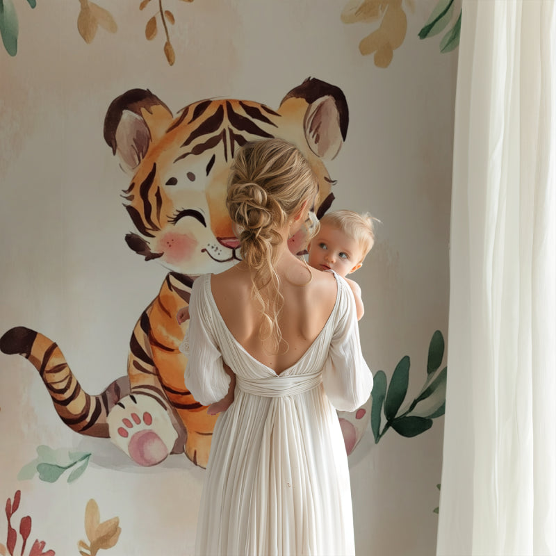 Baby Tiger Wall Mural featured in a modern gender-neutral nursery